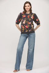 SOMERSET Floral JacquardKnit PuffSleeve Sweater