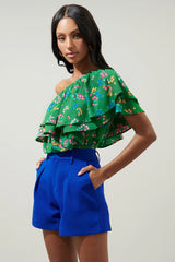 *IVANA Floral OneShoulder Ruffle Top