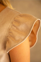 ENVOY VeganLeather RuffleSleeve V-Neck Top