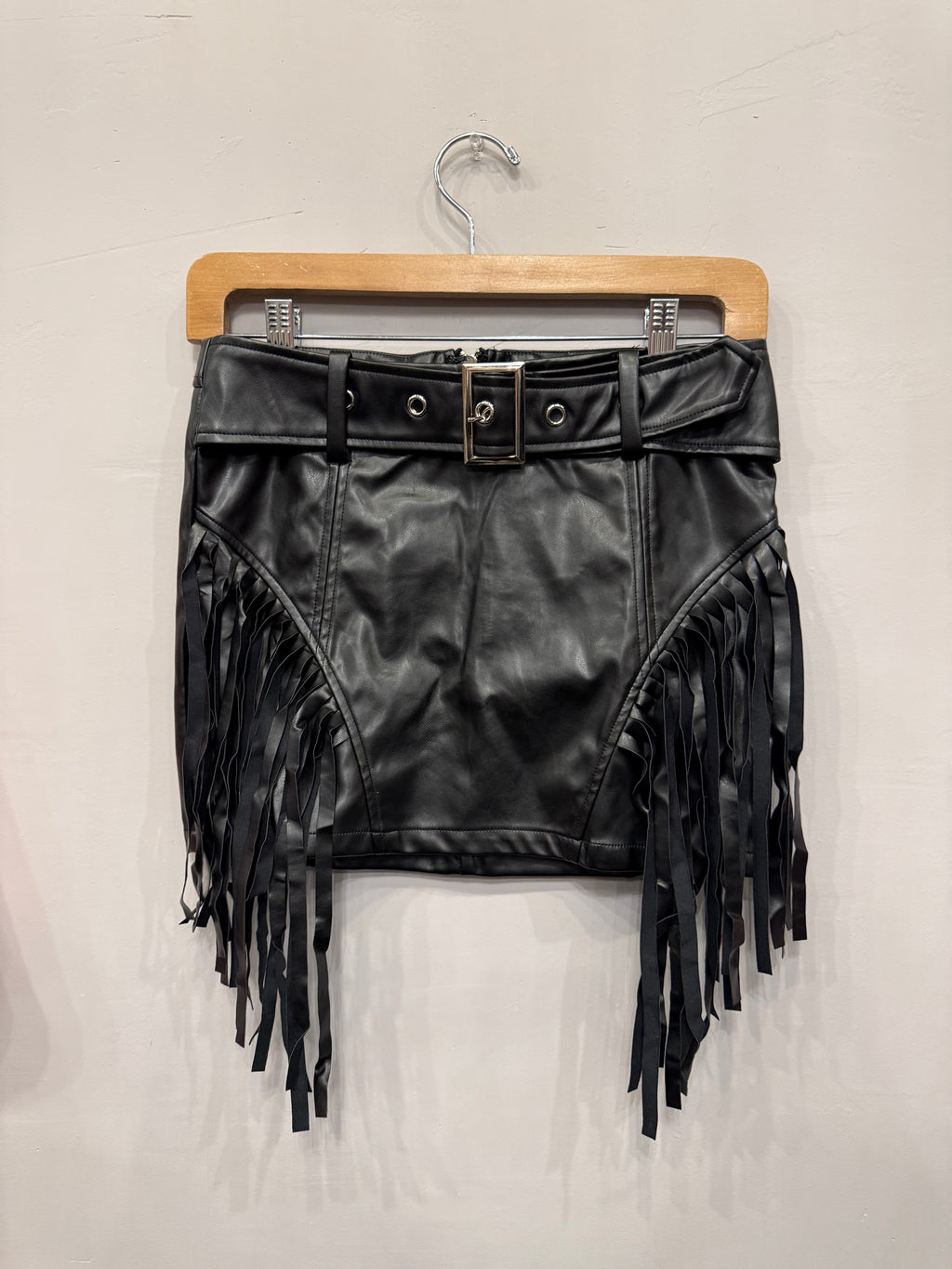 No Vacancy Black Fringe Mini Skirt
