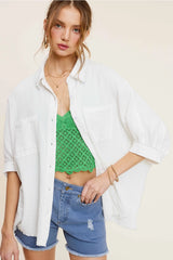 SHEEN Button Down Soft Washed Gauze Short Sleeve Top