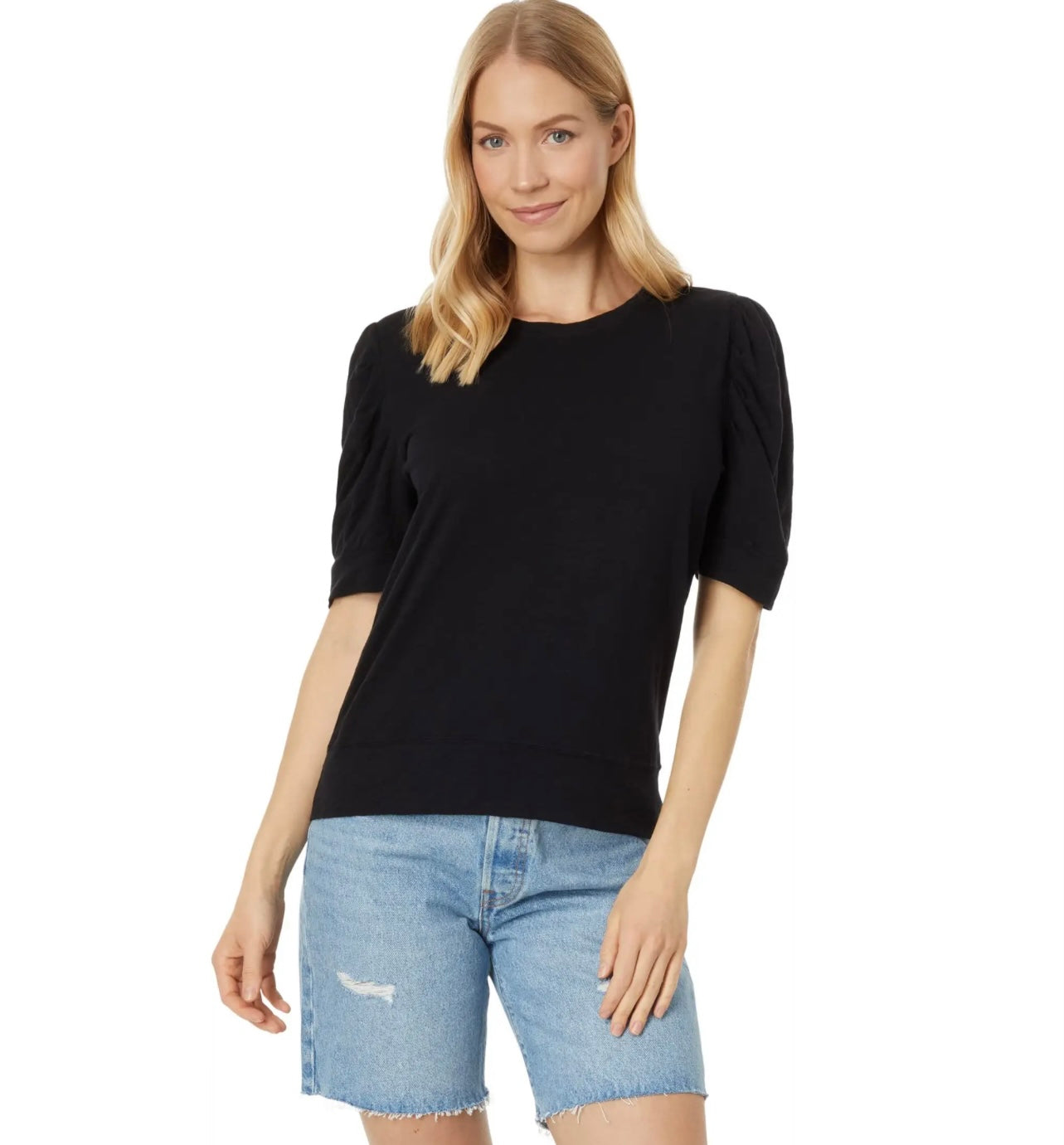 BOBI Lightweight Jersey ROUTINE PuffSleeve CrewNeck Top