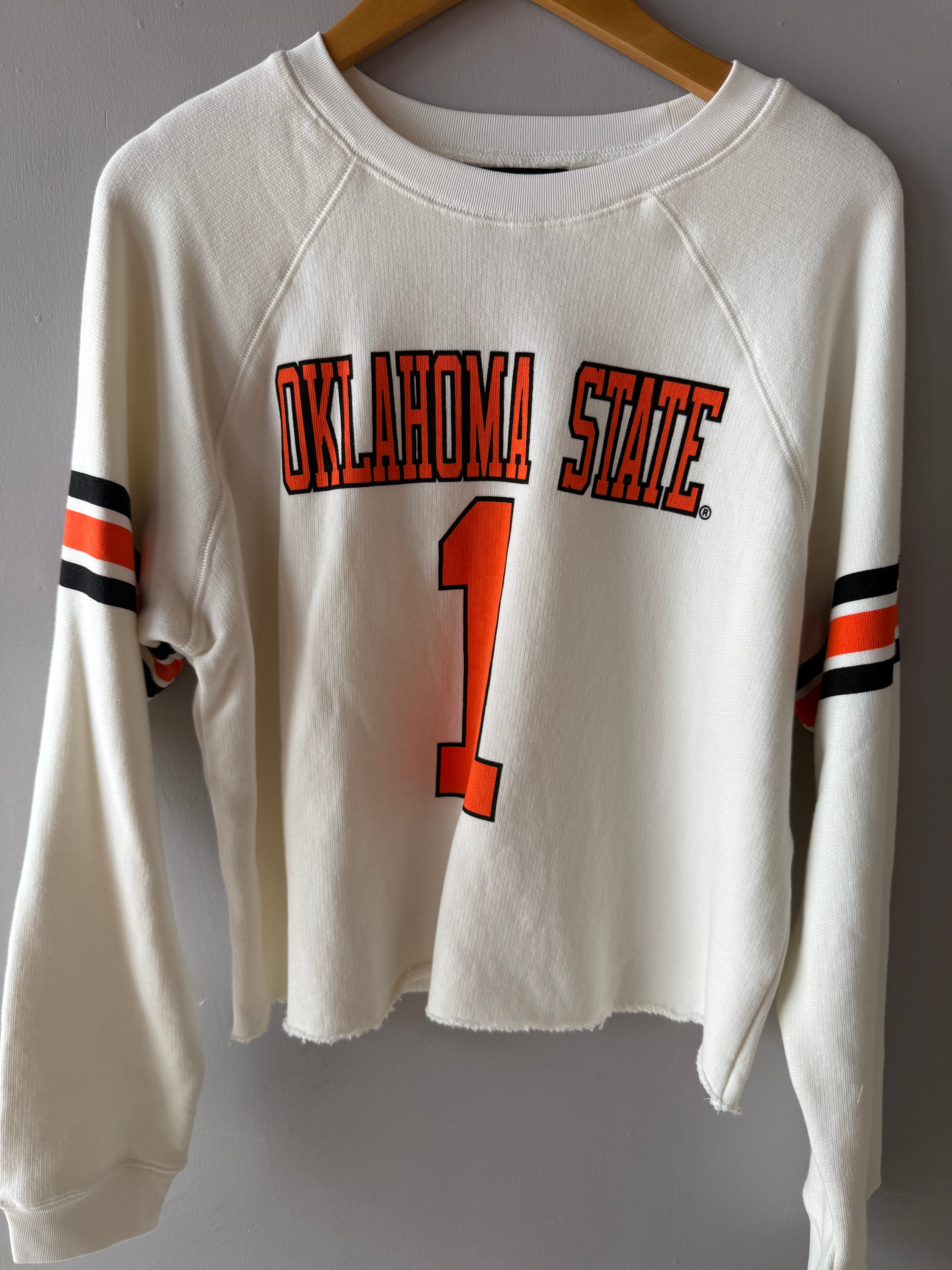 STADIUM White OKLAHOMA  STATE 1 Stripe Sleeve Sweatshirt
