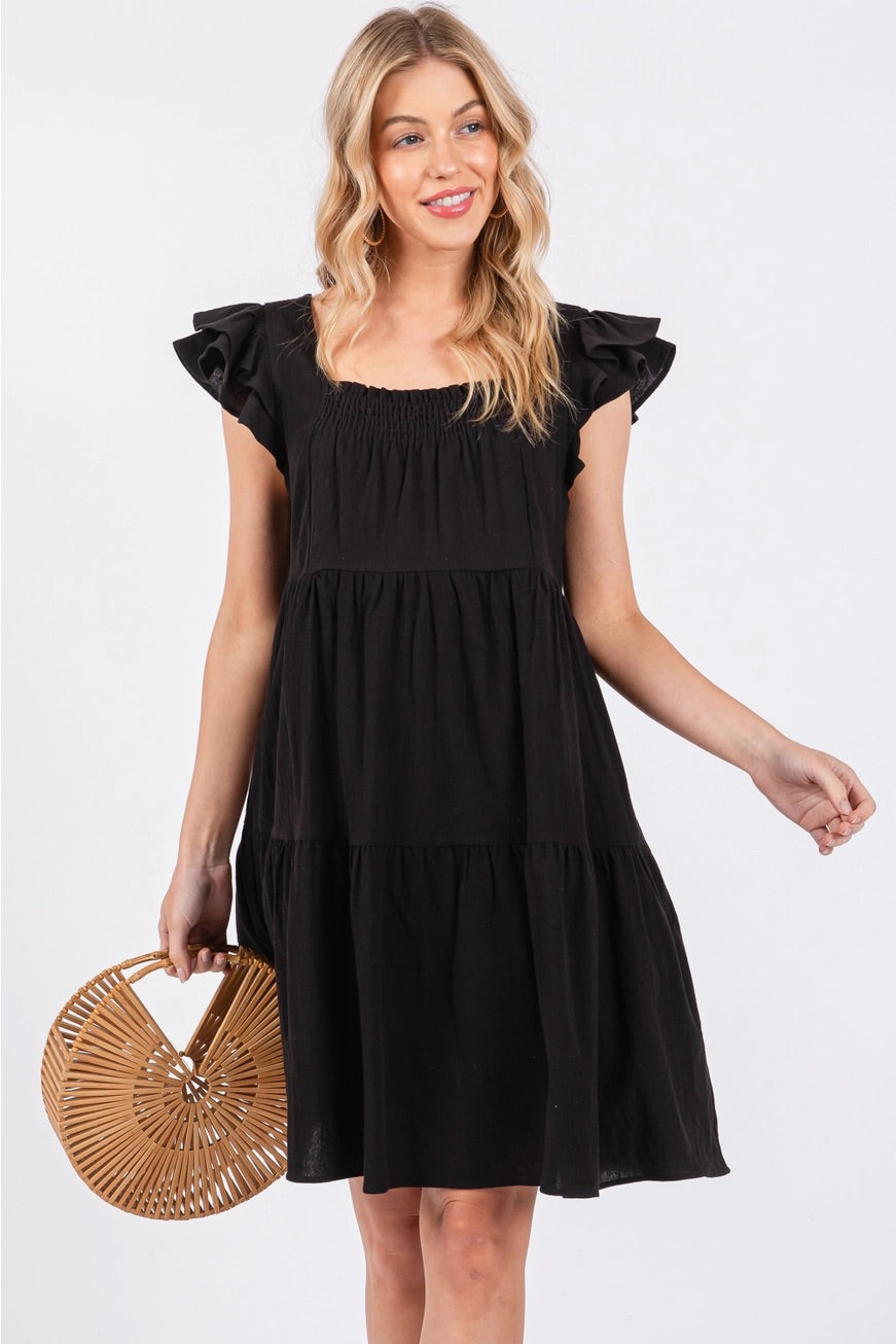 CAMEO Tiered Ruffle FlutterSleeve Poplin Dress