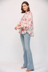 MARA Floral Sequin BubbleSleeve Blouse