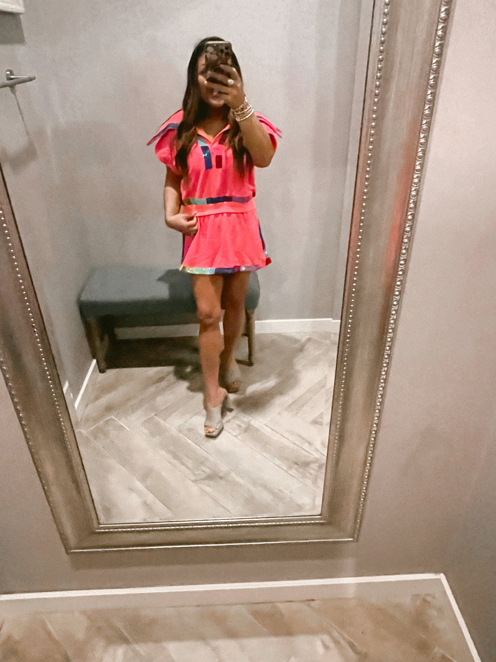 QUEEN OF SPARKLES Sequin RAINBOW Trim Collar Top