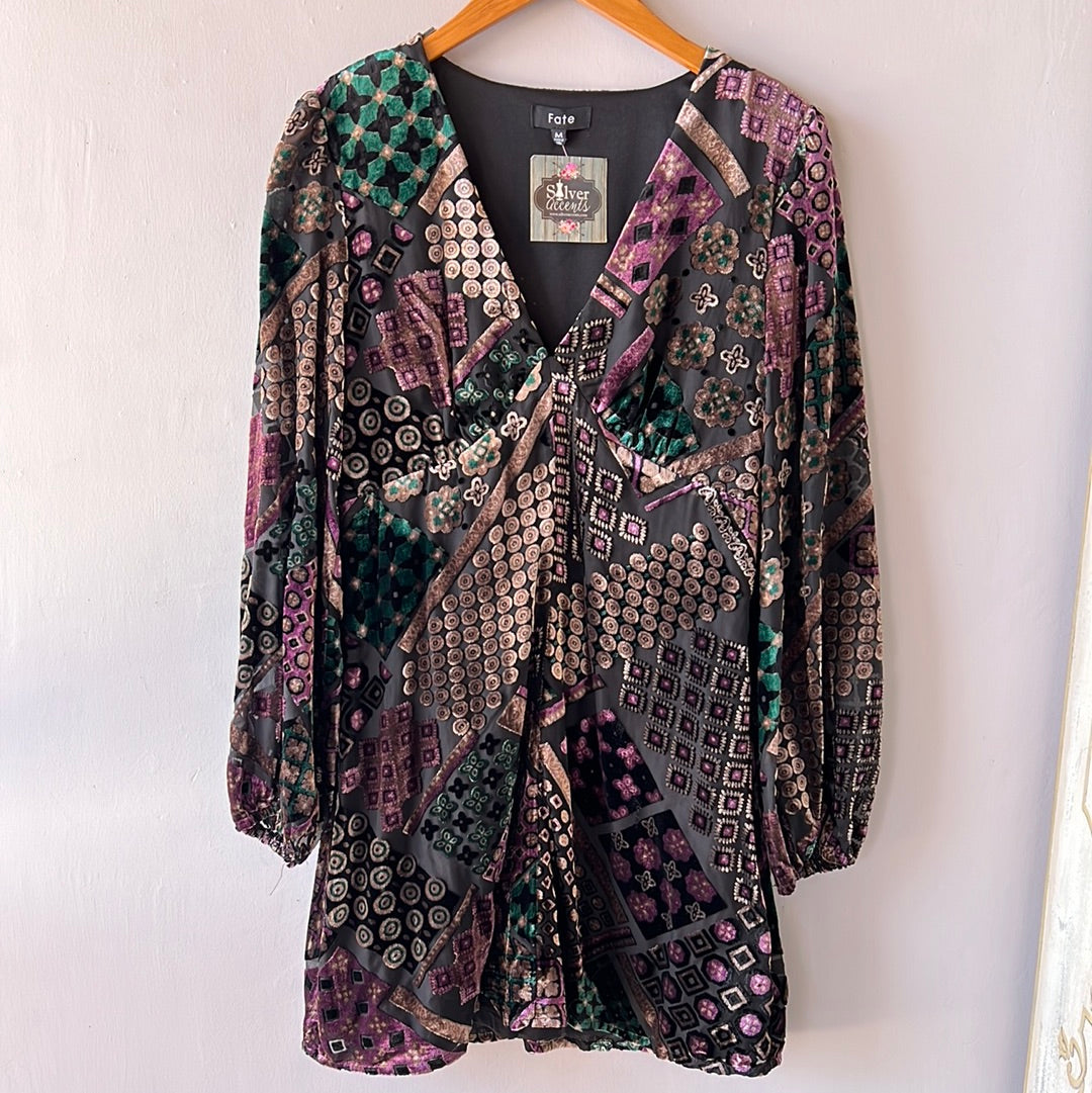 *INGENUE BurnOut Velvet Print Dress