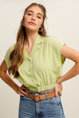 HASTINGS ButtonDown DolmanSleeve WaistCrop Top