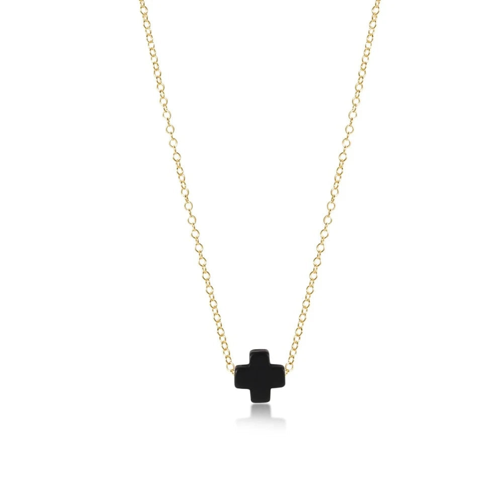 ENewton Small ONYX Signature CROSS 16” Gold Necklace