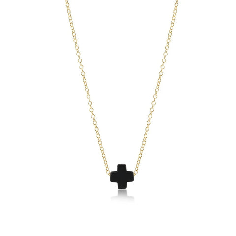 ENewton Small ONYX Signature CROSS 16” Gold Necklace