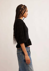 FREE PEOPLE RoucheSleeve OLIVA RuffleHem Top