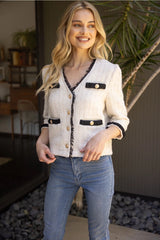 EMILY Contrast Braid Gold Button Tweed Jacket