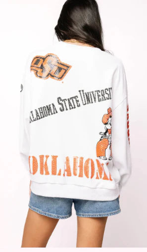 QUEEN OF SPARKLES Licensed OKLAHOMA STATE Big Icons Scattered AllOver SweatShirt