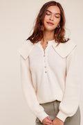 *MILLY FlapNeck ButtonDetail Sweater Top