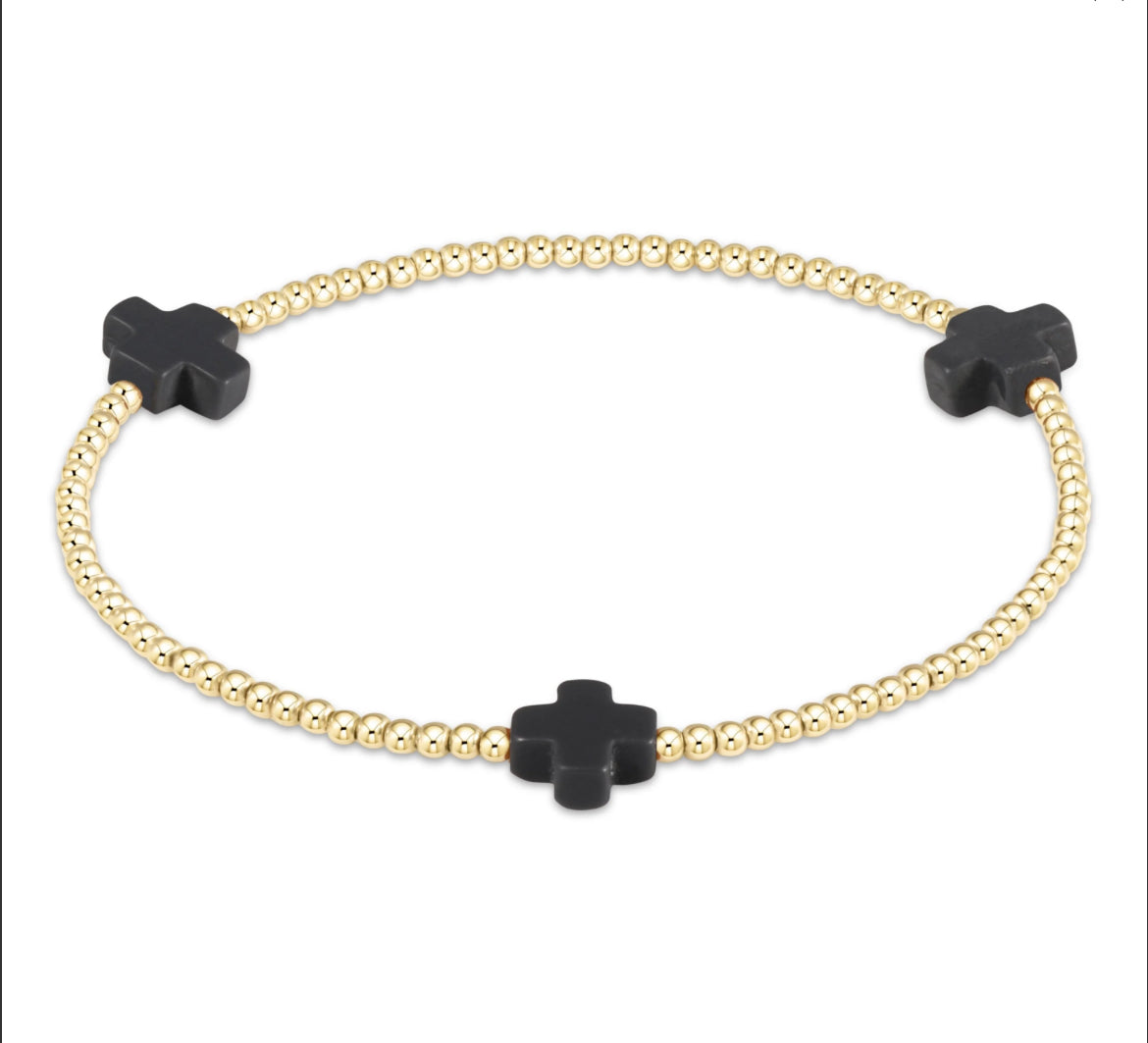 ENewton Signature CROSS Gold Pattern 3mm EXTENDED LENGTH Bead Bracelet