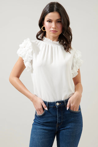 BRENNA MockNeck RuffleSleeve Top