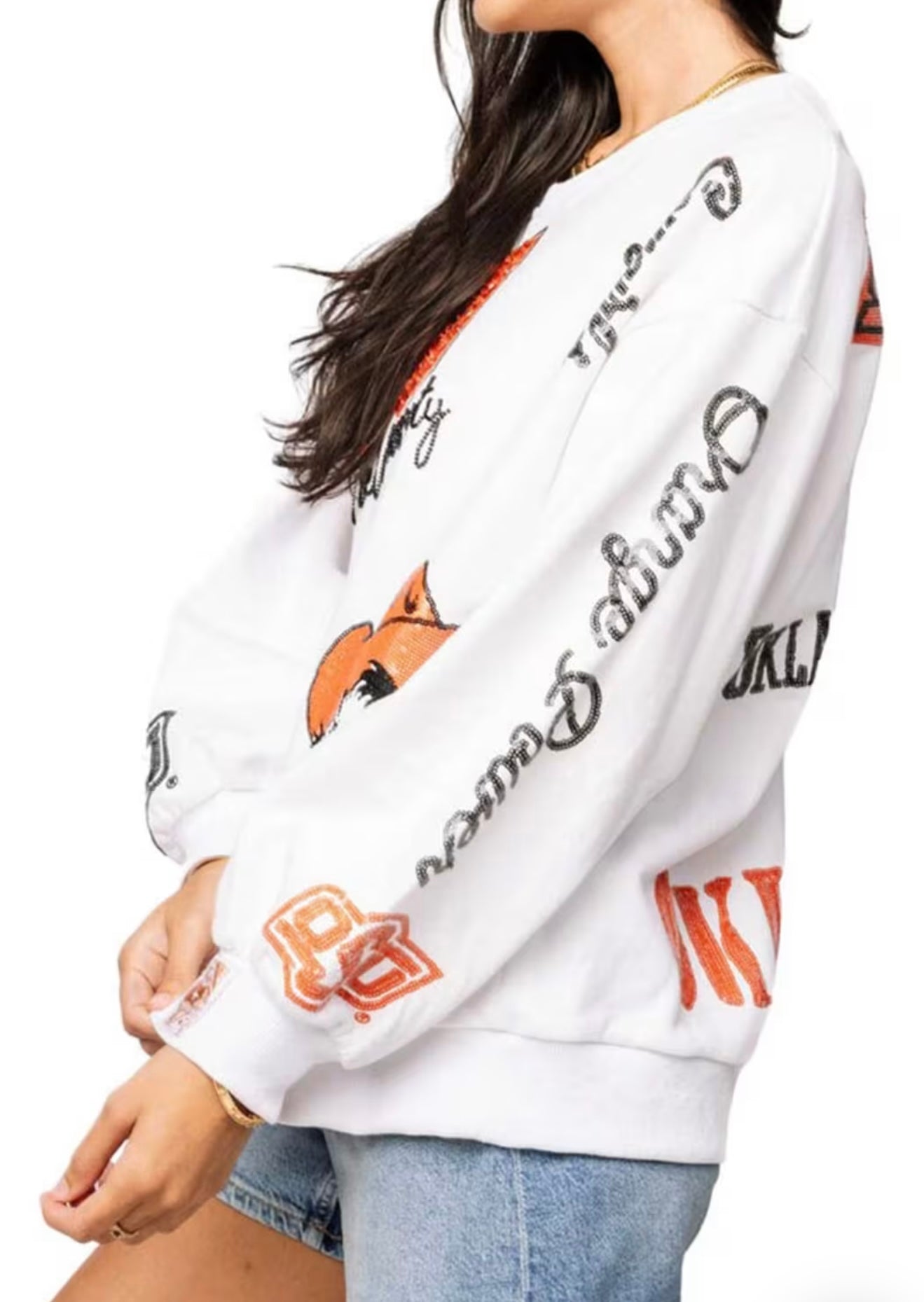 QUEEN OF SPARKLES Licensed OKLAHOMA STATE Big Icons Scattered AllOver SweatShirt