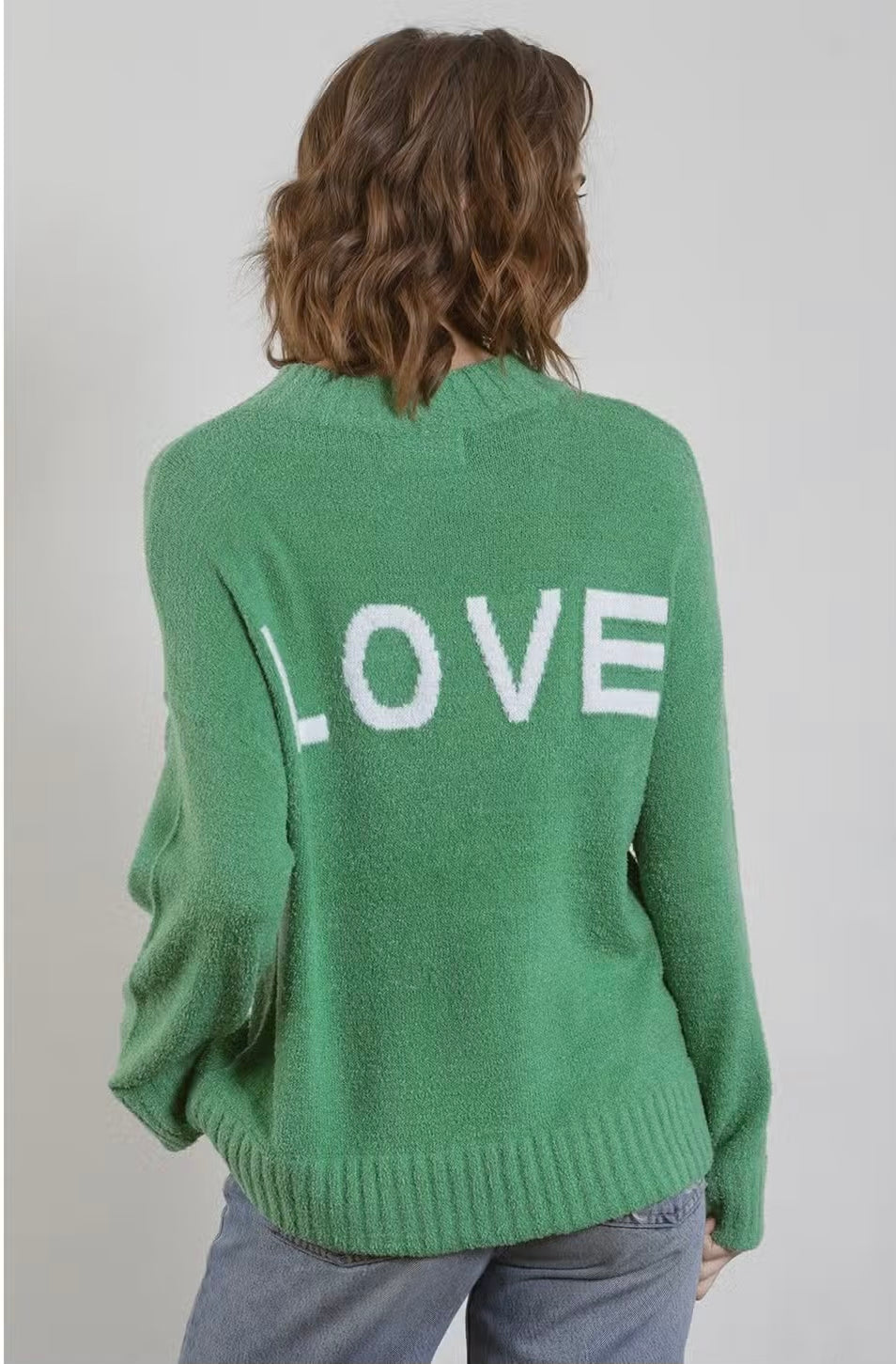 LOVE Fuzzy Knit Crew Neck Sweater