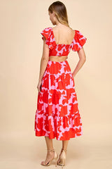 TORI AbstractPrint V-Neck Tiered Midi Dress