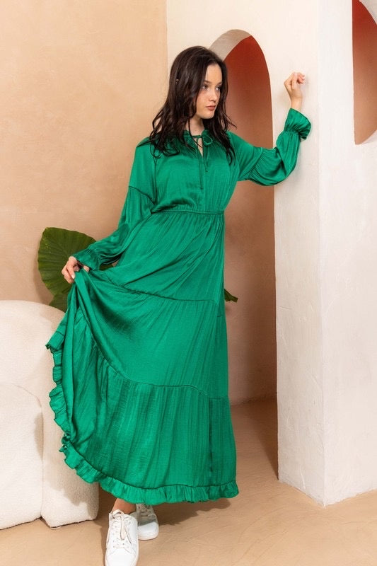 MASQUERADE Wash Satin Tier Maxi Dress