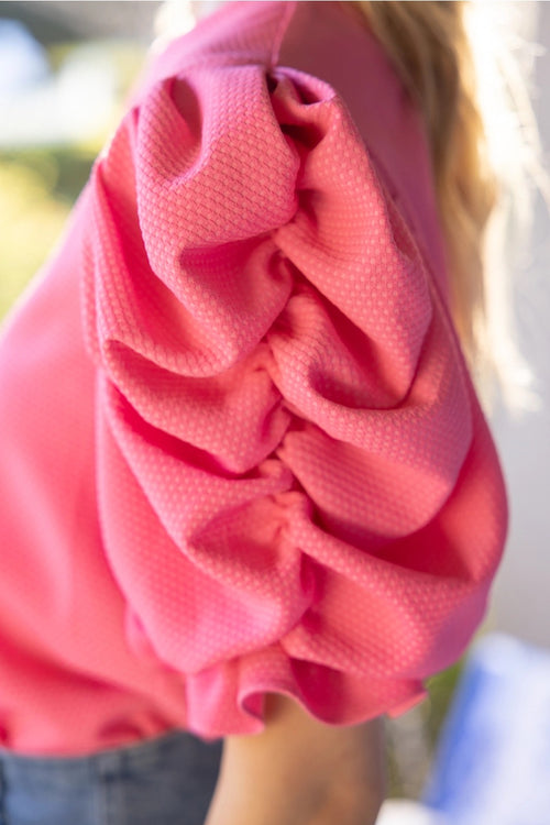 ANGLES Pleat PuffSleeve TexturedKnit Top