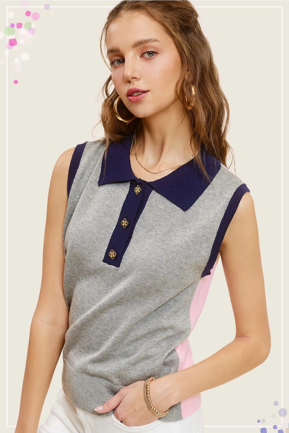 BAKERSVILLE ColorBlock Sleeveless Polo Top
