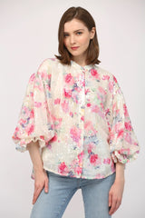 MARA Floral Sequin BubbleSleeve Blouse