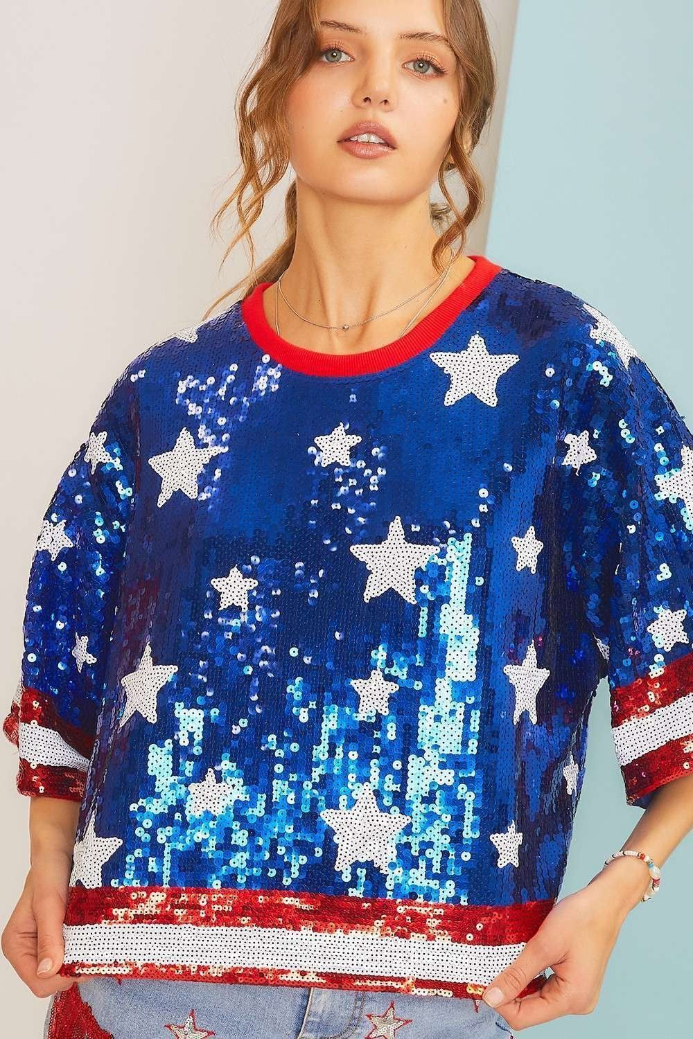 SALUTE Sequin Stars and Stripes Top