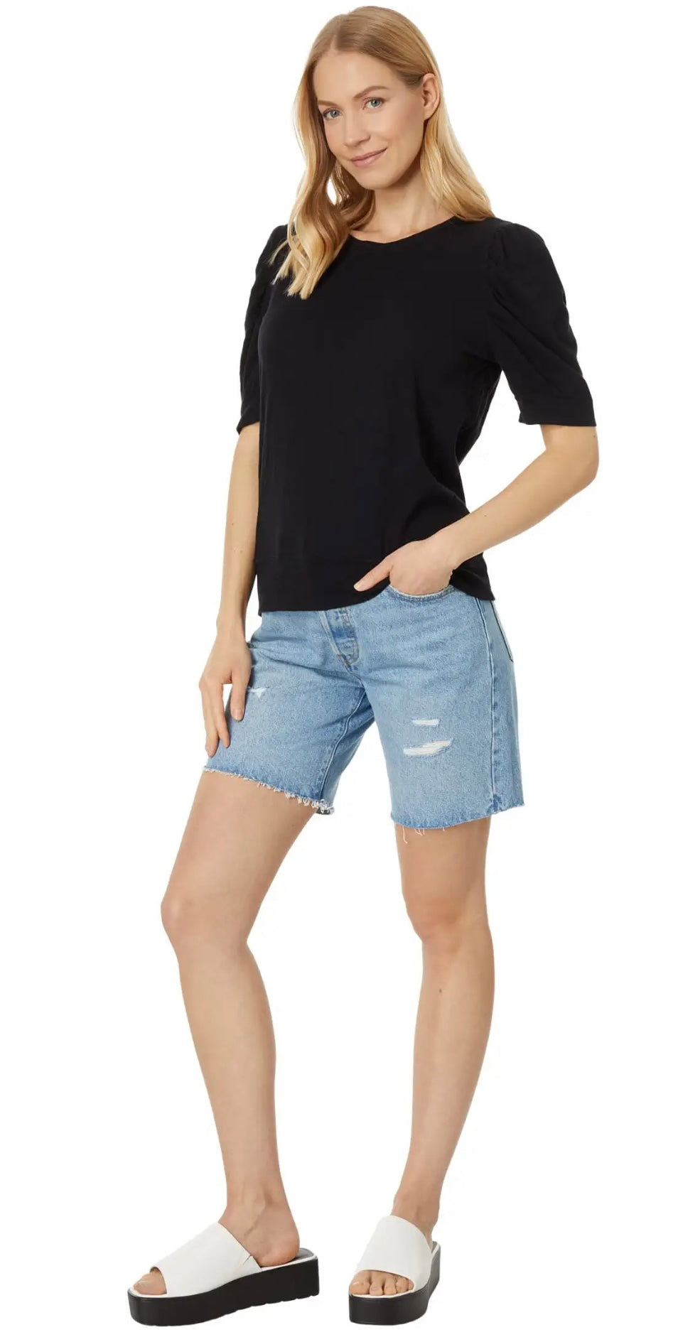 BOBI Lightweight Jersey ROUTINE PuffSleeve CrewNeck Top