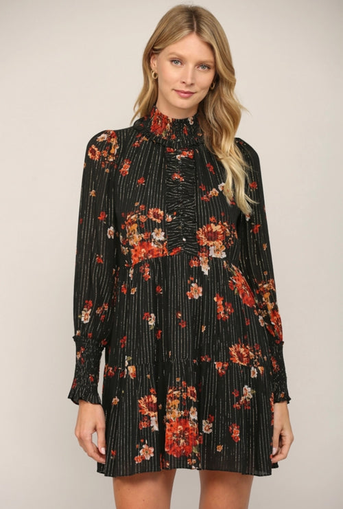 *FORESEE Lurex Floral High-Neck Midi Dress