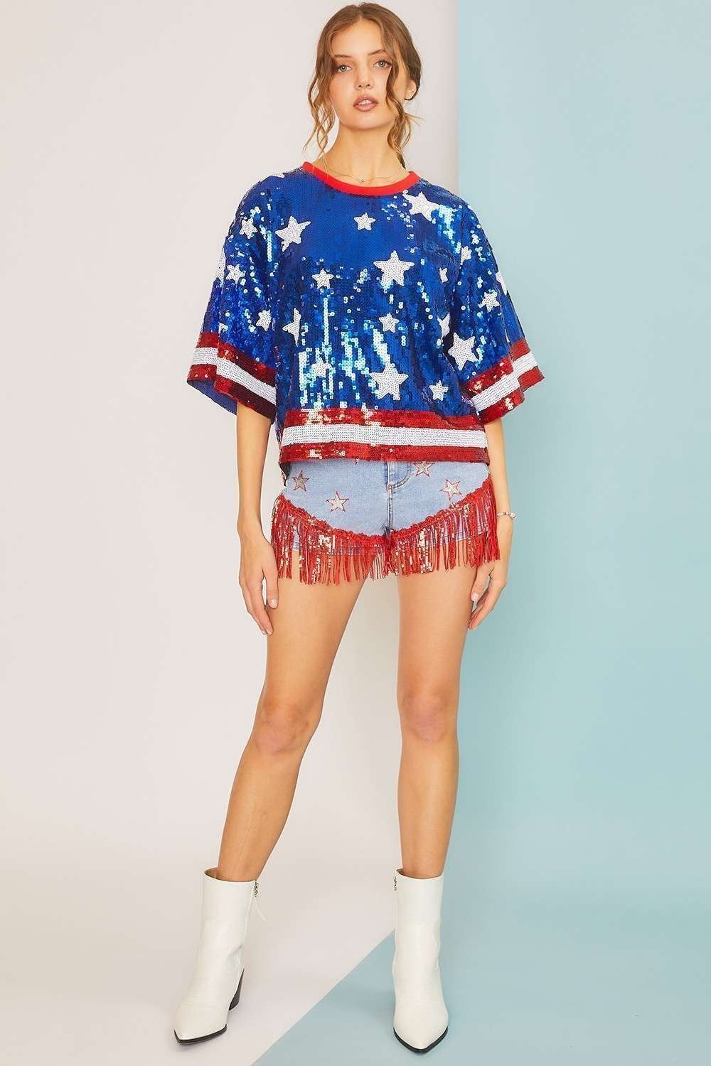 SALUTE Sequin Stars and Stripes Top