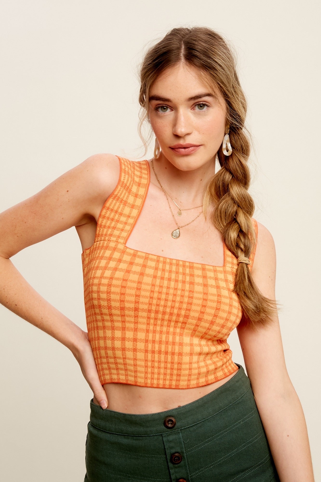 EMPIRE Plaid Knit Brami Top