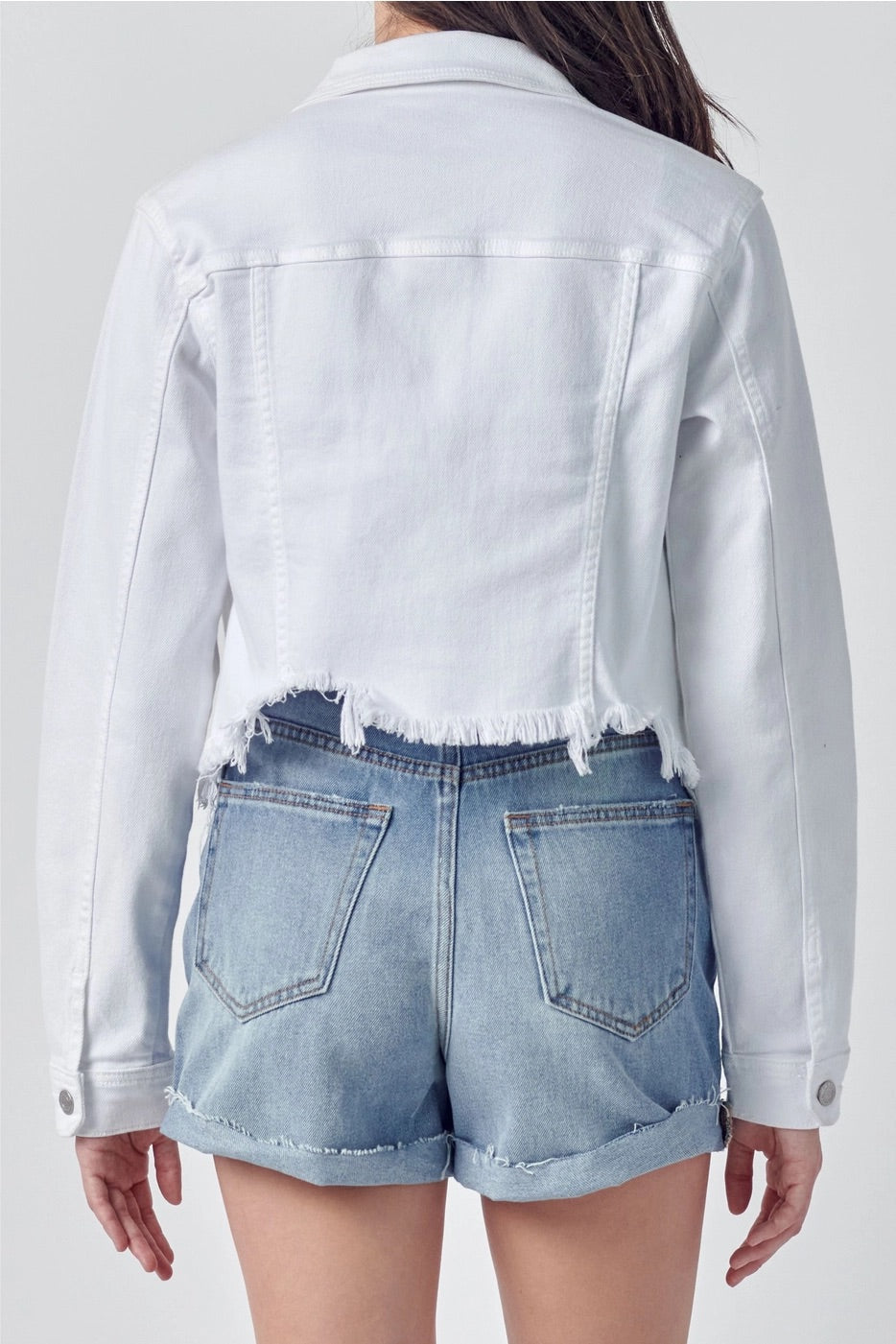 DEMAND FrayHem WaistCrop Denim Jacket