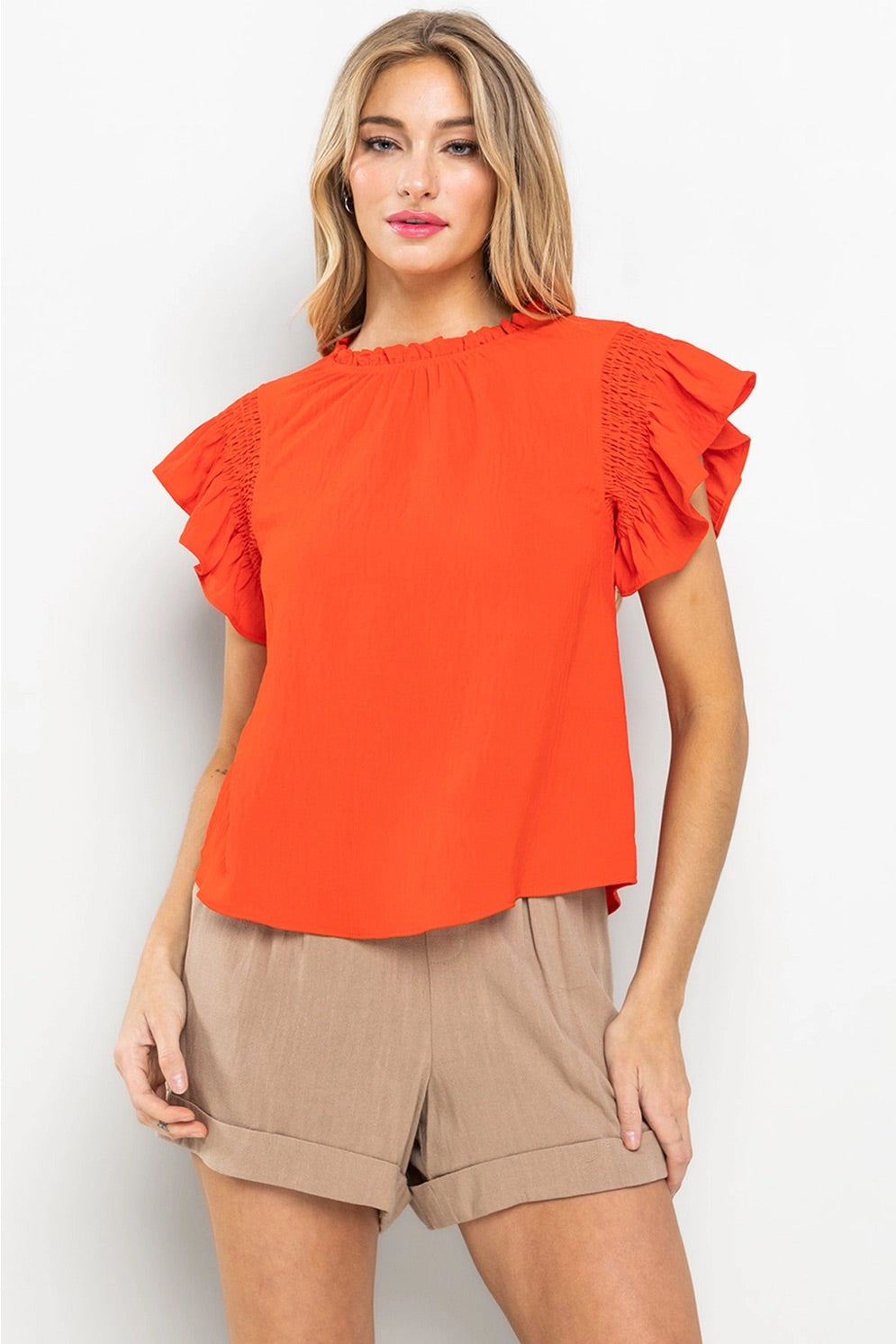 BLACKSTONE Ruffle Neck/Sleeve Top