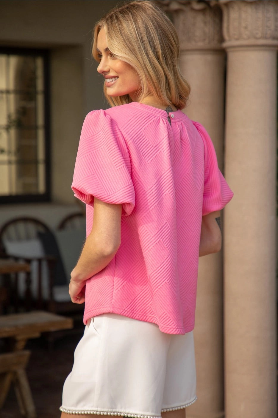 SLIVER Bubble ShortSleeve TextureKnit Top