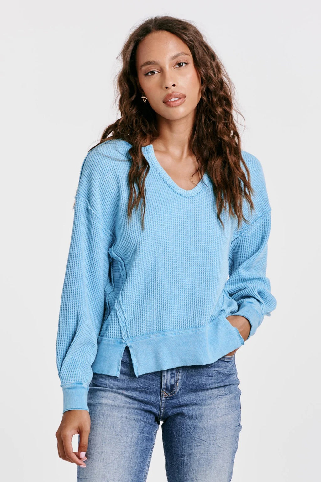 DEAR JOHN V-Neck ZYRA Waffle Knit Top