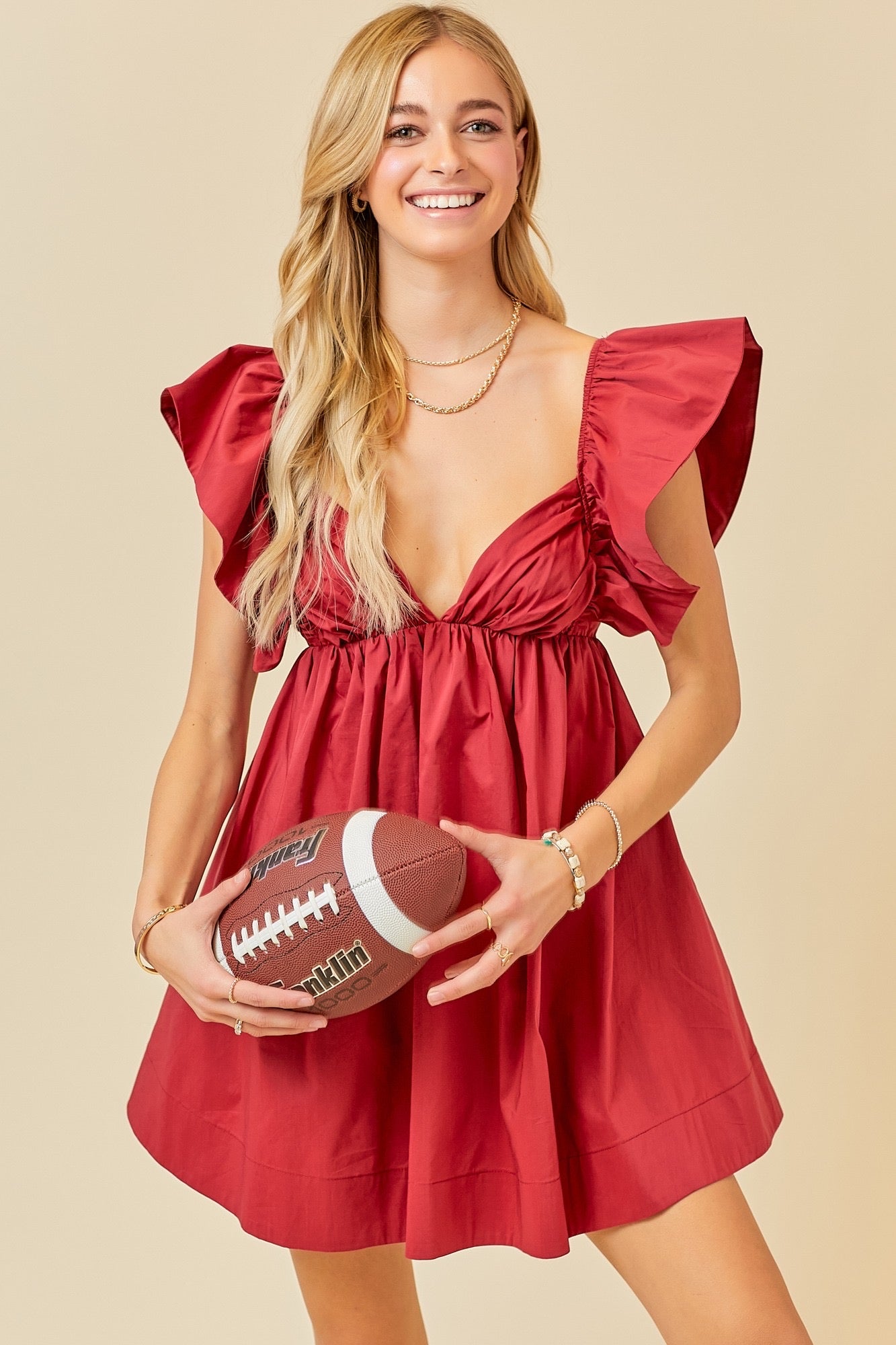 MAE TieBack RuffleSleeve Poplin V-Neck Dress