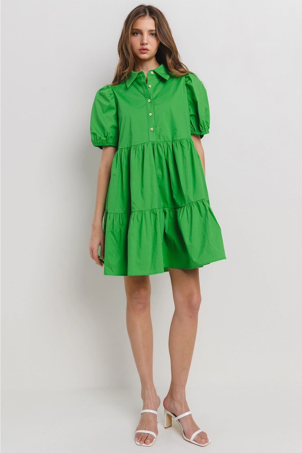PULSE Tiered Poplin Collared Dress