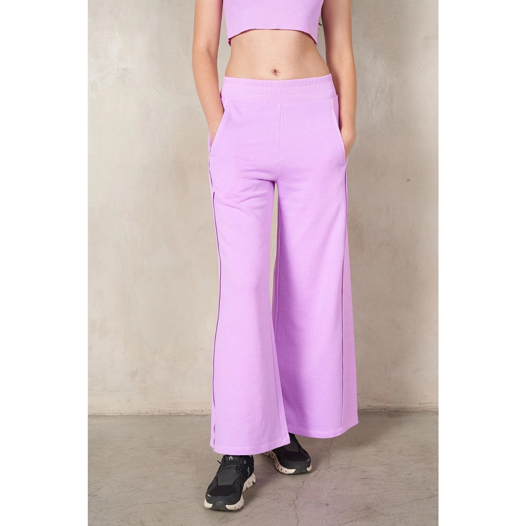 RISEN 2Piece HalterNeck RibMix WideLeg Pant Set