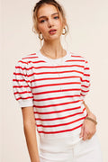 MILLY Stripe PuffSleeve Knit Top