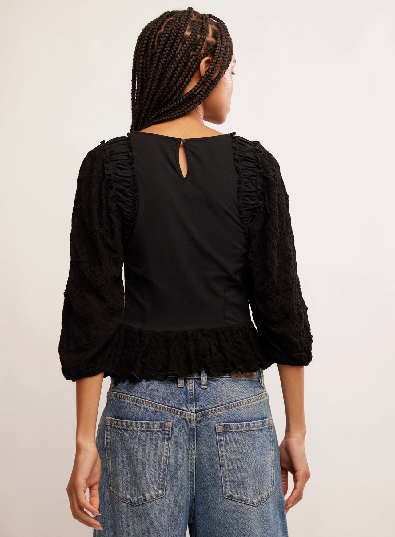 FREE PEOPLE RoucheSleeve OLIVIA RuffleHem Top