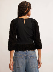 FREE PEOPLE RoucheSleeve OLIVA RuffleHem Top