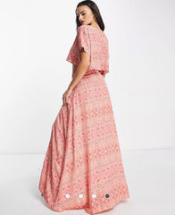 FREE PEOPLE 2pc MARION Printed Crop Tee & Maxi Skirt Set