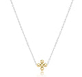 ENewton 16" CLASSIC BEADED SIGNATURE CROSS Sterling/Gold Mixed Metal Necklace- 3mm bead