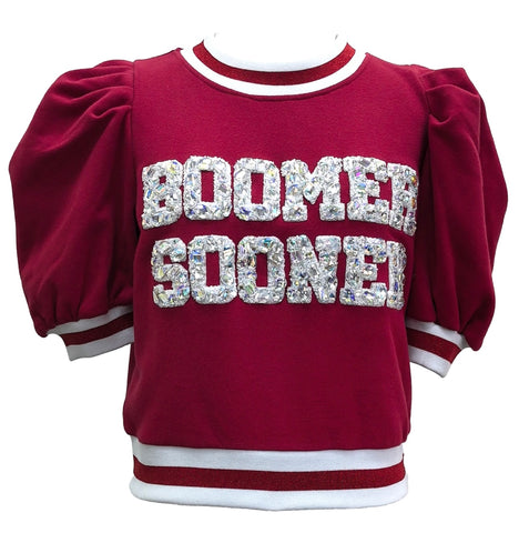 QUEEN OF SPARKLES Sequin BOOMER SOONER PuffSleeve Top