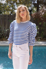 POTENT Stripe Rouche PuffSleeve Top