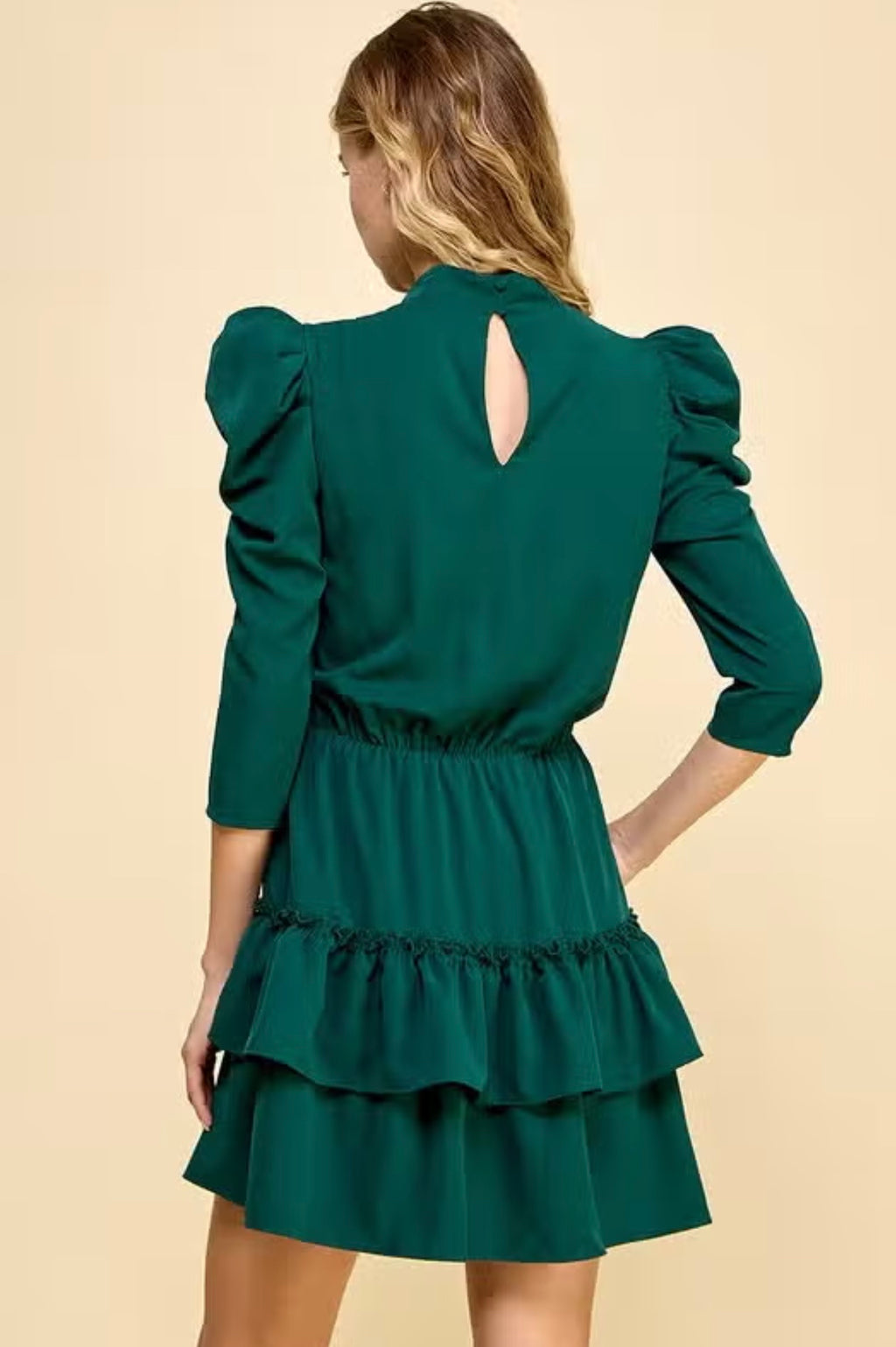 NEVERENDING Ruche Sleeve Tiered Ruffle Dress