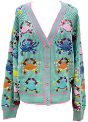 QUEEN OF SPARKLES Sequin SCATTERED CRAB Cardigan Top