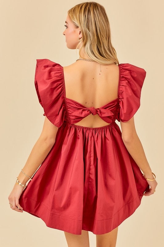 MAE TieBack RuffleSleeve Poplin V-Neck Dress