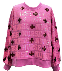 QUEEN OF SPARKLES Sequin NURSE Allover Sweatshirt